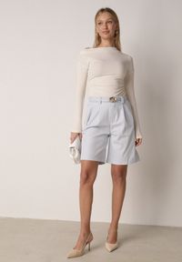 Born2be - Niebieskie Szorty z Wysokim Stanem Bermudy z Paskiem Haidis. Okazja: na co dzień. Stan: podwyższony. Kolor: niebieski. Materiał: materiał. Styl: casual #1