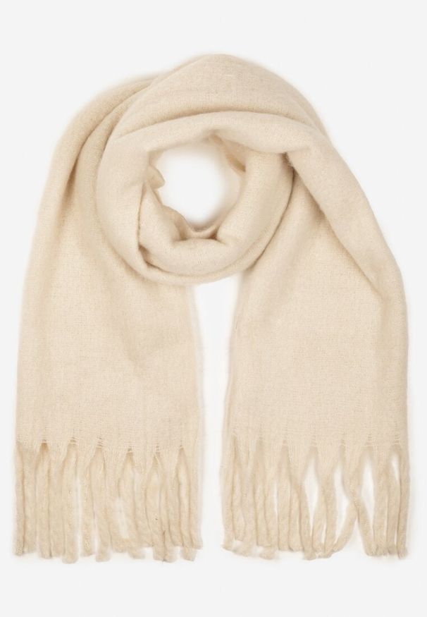 Born2be - Jasnobeżowy Szalik z Ozdobnymi Frędzlami Esariana. Okazja: na co dzień. Kolor: beżowy. Wzór: aplikacja. Styl: casual, klasyczny