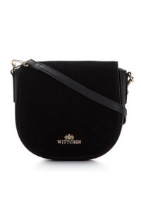 Wittchen - Damska torebka saddle bag z dwóch rodzajów skór. Kolor: czarny. Wzór: haft. Dodatki: z haftem. Materiał: skórzane. Styl: casual, elegancki #1