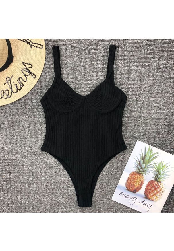 Intica - Jednoczęściowy strój kąpielowy z fiszbinami na plażę Dicle. Kolor: czarny. Materiał: materiał