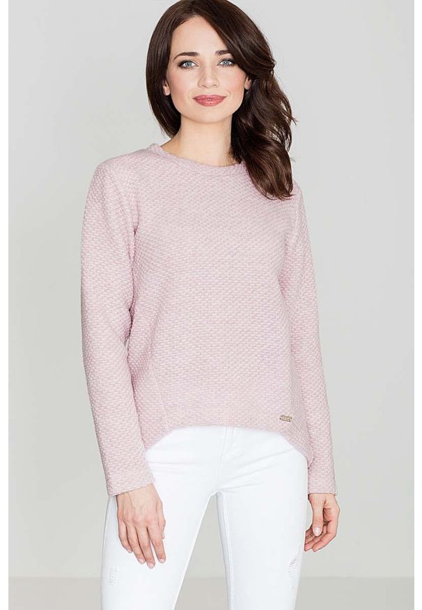 Różowy sweter asymetryczny Katrus z asymetrycznym kołnierzem