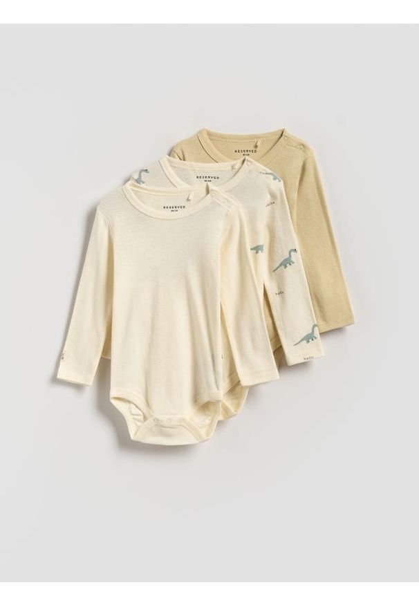 Reserved - Bawełniane body 3 pack - kremowy. Kolor: kremowy. Materiał: bawełna