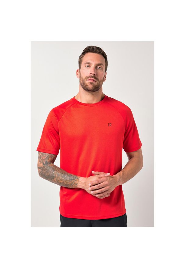 JAY-PI - Męski T-shirt FLEXNAMIC® fitness rękaw 1/2 nadruk z tyłu QuickDry. Kolekcja: plus size. Kolor: czerwony. Materiał: poliester, materiał. Wzór: nadruk. Sport: fitness