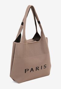 Renee - Beżowa Trapezowa Torebka Typu Shopper z Ozdobnym Napisem Salirenia. Kolor: beżowy. Wzór: napisy. Styl: biznesowy, elegancki, casual #3