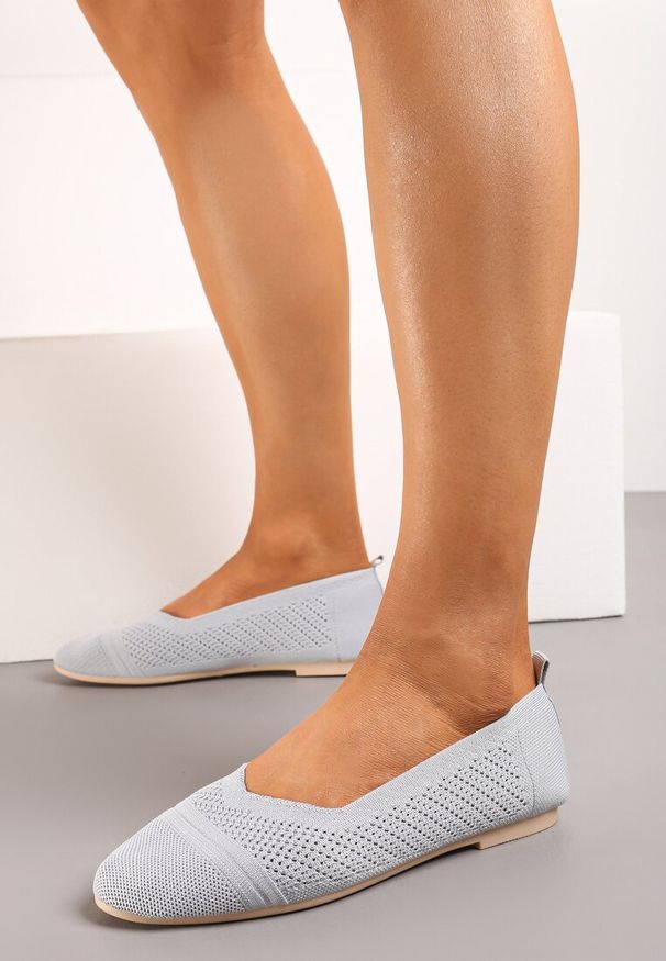 Renee - Szare Płaskie Balerinki z Siateczkowego Materiału Nelibra. Okazja: na spotkanie biznesowe, na co dzień. Kolor: szary. Materiał: materiał. Styl: biznesowy, elegancki, casual