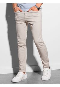 Ombre Clothing - Spodnie męskie chino P990 - jasnobeżowe - XXL. Okazja: na co dzień. Kolor: beżowy. Materiał: bawełna, elastan. Styl: elegancki, casual, klasyczny #6