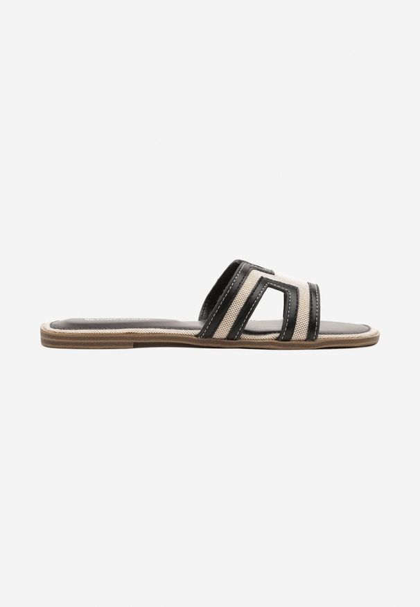 Born2be - Czarne Klapki z Ozdobnymi Paskami i Wycięciami Luritta. Okazja: na co dzień. Kolor: czarny. Materiał: jeans. Wzór: paski. Obcas: na obcasie. Styl: elegancki, casual. Wysokość obcasa: niski