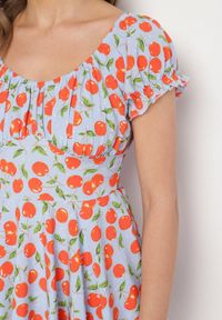 Born2be - Niebieska Rozkloszowana Sukienka z Bawełną z Motywem Wiśni Lunadessa. Okazja: na co dzień, na imprezę. Kolor: niebieski. Materiał: bawełna. Sezon: lato. Typ sukienki: proste. Styl: casual, elegancki, klasyczny #4