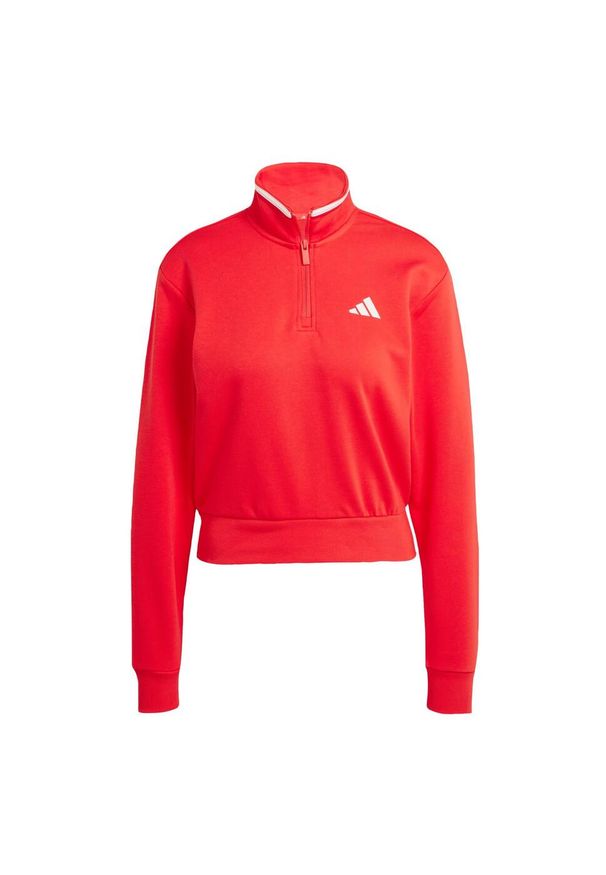 Adidas - Bluza dresowa Essentials Color Pop French Terry Crop Quarter-Zip. Kolor: czerwony. Materiał: dresówka. Długość rękawa: długi rękaw. Długość: krótkie. Sport: fitness