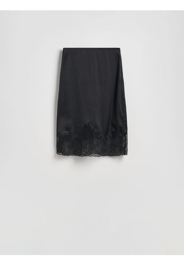 Reserved - Spódnica z koronką - czarny. Kolor: czarny. Materiał: koronka. Wzór: koronka