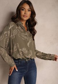 Renee - Zielona Koszula z Wiskozy z Metaliczną Nitką i Haftem Elorianae. Okazja: na co dzień. Kolor: zielony. Materiał: wiskoza. Wzór: haft. Styl: casual, elegancki