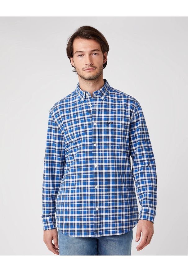 Wrangler - KOSZULA MĘSKA WRANGLER LS 1PKT BUTTON DOWN NAVY W5A3TS114. Typ kołnierza: button down