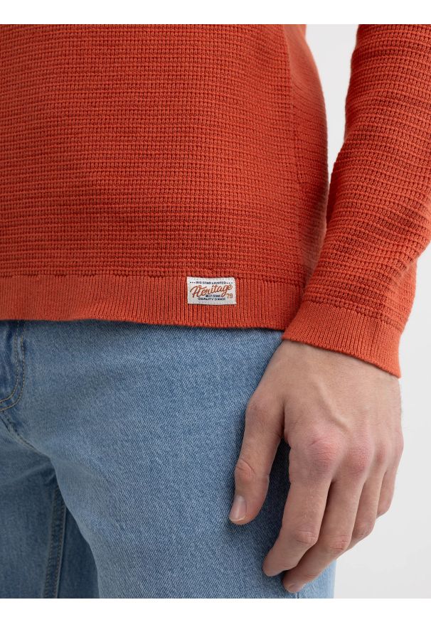 Big-Star - Sweter męski bawełniany pomaraŅczowy Neilon 704. Kolor: pomarańczowy. Materiał: bawełna. Wzór: ze splotem. Styl: klasyczny