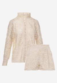 Renee - Jasnobeżowy 2-Częściowy Komplet Koronkowy Lolet. Kolor: beżowy. Materiał: koronka. Wzór: ażurowy, jednolity, aplikacja, koronka #2