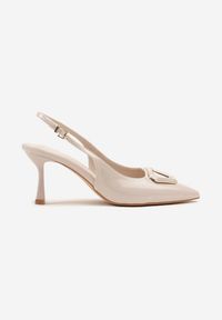 Renee - Beżowe Sandały na Szpilce Slingback Lakierowane Vices z Ozdobą Ataloria. Okazja: na co dzień. Zapięcie: sprzączka. Kolor: beżowy. Materiał: lakier. Wzór: aplikacja. Obcas: na szpilce. Styl: klasyczny, casual, elegancki #6