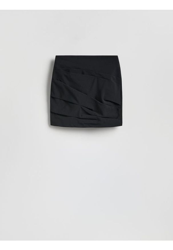 Reserved - Spódnica z drapowaniem - czarny. Kolor: czarny. Materiał: bawełna, tkanina