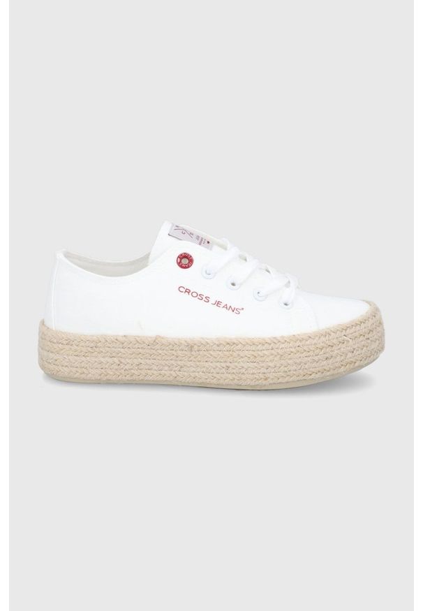 Cross Jeans tenisówki damskie kolor biały. Nosek buta: okrągły. Zapięcie: sznurówki. Kolor: biały. Materiał: guma. Obcas: na platformie