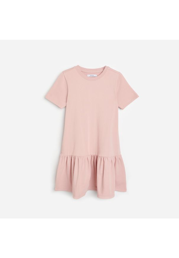 Reserved - Bawełniana sukienka z falbaną - Różowy. Kolor: różowy. Materiał: bawełna