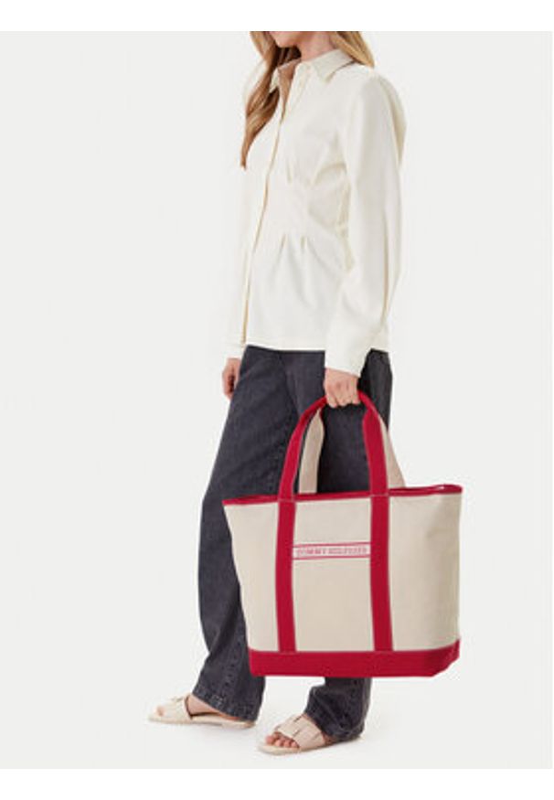 TOMMY HILFIGER - Tommy Hilfiger Torebka Th Summer Canvas Tote AW0AW17421 Beżowy. Kolor: beżowy