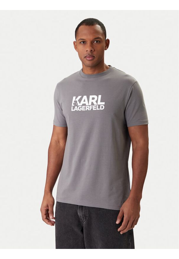 Karl Lagerfeld - KARL LAGERFELD T-Shirt 755780 561235 Szary Regular Fit. Typ kołnierza: dekolt w karo. Kolor: szary. Materiał: bawełna