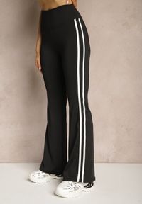 Renee - Czarne Legginsy Flare High Waist z Marszczeniem i Lampasami Kirsena. Okazja: na co dzień. Stan: podwyższony. Kolor: czarny. Styl: elegancki, casual #4