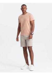 Ombre Clothing - Klasyczny T-shirt męski bawełniany BASIC - cielisty V9 OM-TSBS-0146 - XXL. Okazja: na co dzień. Kolor: beżowy. Materiał: bawełna. Styl: klasyczny #8