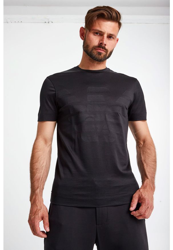 Emporio Armani - T-SHIRT EMPORIO ARMANI. Materiał: bawełna. Długość rękawa: krótki rękaw. Długość: krótkie. Wzór: nadruk