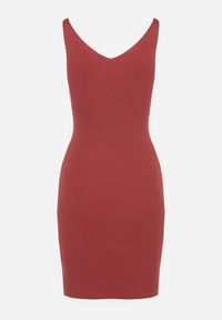 Born2be - Bordowa Sukienka Adelphobus. Kolor: czerwony. Materiał: dzianina, prążkowany. Długość rękawa: na ramiączkach. Wzór: aplikacja. Typ sukienki: dopasowane. Długość: mini #3