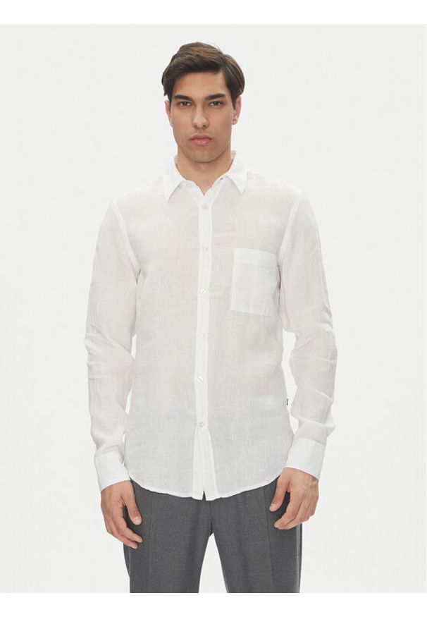 BOSS Koszula 50537381 Biały Regular Fit. Kolor: biały. Materiał: len