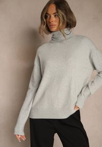 Renee - Szary Golf z Dodatkiem Kaszmiru z Przeszyciami po Bokach Avenella. Okazja: na spotkanie biznesowe. Typ kołnierza: golf. Kolor: szary. Materiał: kaszmir. Styl: elegancki, biznesowy, klasyczny