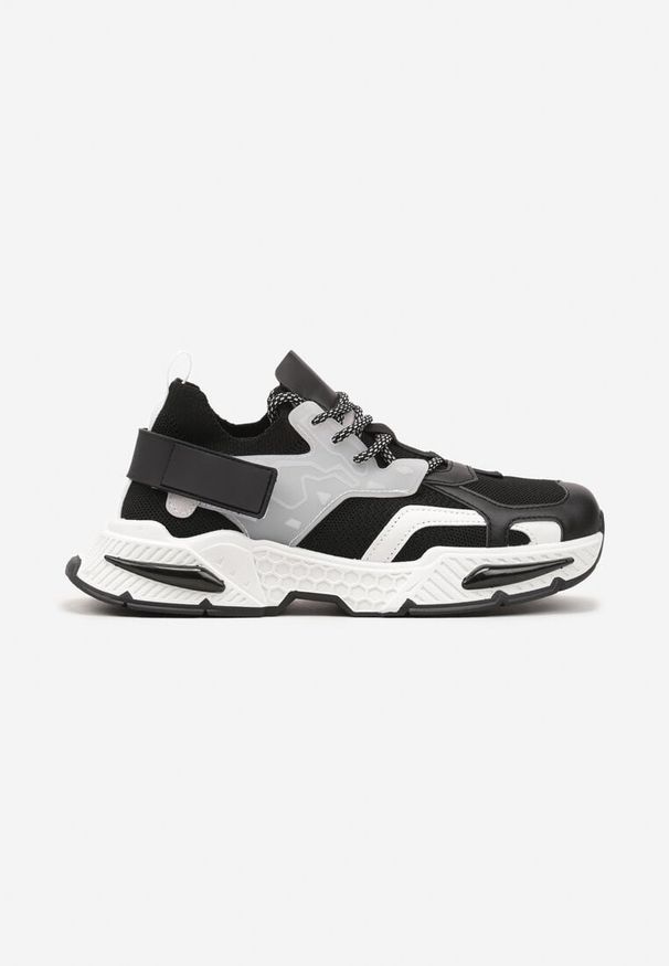 Renee - Czarne Sneakersy w Streetwearowym Stylu z Ozdobnym Rzepem Akkaria. Okazja: na co dzień. Zapięcie: sznurówki. Kolor: czarny