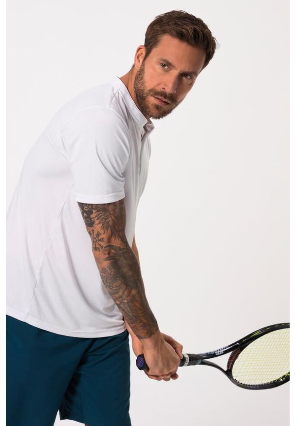 JAY-PI - Męska Koszulka henley tenis rękaw 1/2 QuickDry okrągły dekolt. Typ kołnierza: typu henley. Kolekcja: plus size. Kolor: biały. Materiał: poliester, materiał. Sport: tenis