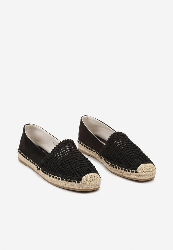 Renee - Czarne Płaskie Espadryle z Ekozamszu Ozdobione Jutą Lemiala. Okazja: na co dzień. Kolor: czarny. Materiał: len, jeans. Wzór: aplikacja. Sezon: lato. Obcas: na obcasie. Styl: casual, klasyczny. Wysokość obcasa: niski