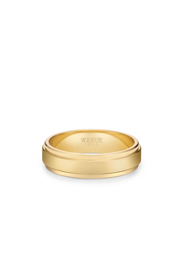 W.KRUK - Obrączka ślubna złota TOTUS męska. Materiał: złote. Kolor: złoty. Wzór: aplikacja, gładki