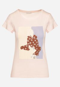 Born2be - Jasnoróżowy Bawełniany T-shirt z Ozdobnym Nadrukiem Setonisea. Okazja: na co dzień. Kolor: różowy. Materiał: bawełna. Wzór: nadruk. Styl: casual