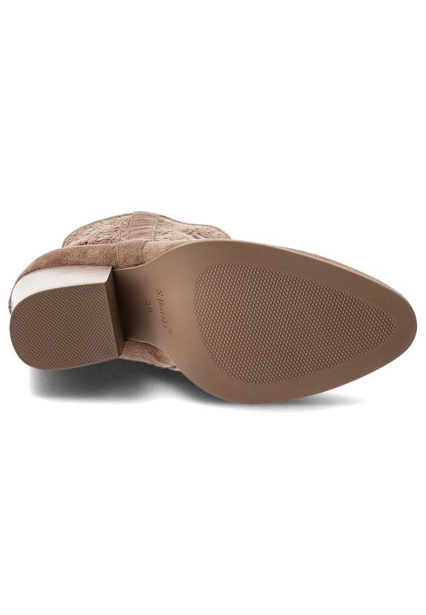 Brązowe Botki S.Barski Stylowe Obuwie Damskie. Okazja: na co dzień. Zapięcie: zamek. Kolor: brązowy. Szerokość cholewki: normalna. Wzór: ażurowy, aplikacja, kwiaty. Materiał: materiał. Obcas: na obcasie. Styl: elegancki. Wysokość obcasa: średni