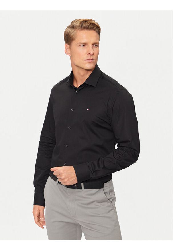 TOMMY HILFIGER - Tommy Hilfiger Koszula MW0MW38347 Czarny Slim Fit. Kolor: czarny. Materiał: bawełna