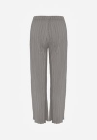 Renee - Szare Plisowane Spodnie High Waist z Szerokimi Nogawkami Sedalia. Stan: podwyższony. Kolor: szary. Materiał: satyna #8