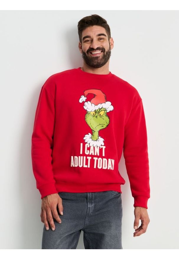 Sinsay - Bluza crewneck regular Grinch - czerwony. Kolor: czerwony
