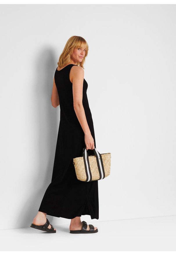 bonprix - Sukienka maxi z mieszanki wiskozy z bawełną. Kolor: czarny. Materiał: jersey, bawełna, wiskoza. Długość rękawa: na ramiączkach. Typ sukienki: proste. Długość: maxi