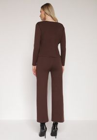Born2be - Brązowy Dzianinowy Komplet z Wiskozą w Eleganckim Stylu Kardigan i Spodnie Delisana. Kolor: brązowy. Materiał: wiskoza, dzianina #4