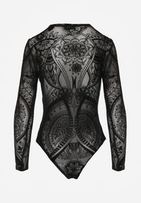 Renee - Czarne Body z Siateczki Vonegno. Kolor: czarny. Materiał: welur, wiskoza, jeans. Wzór: aplikacja #2