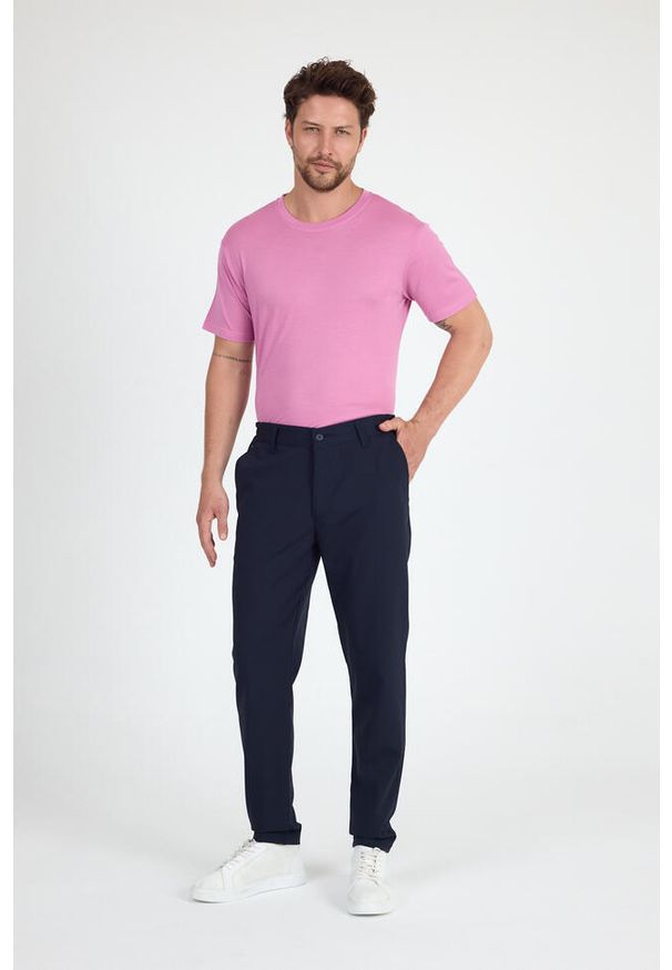 WOOLONA - Spodnie Chino Męskie Merino - Smart & Flex. Kolor: niebieski. Sport: turystyka piesza