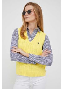 Polo Ralph Lauren kamizelka bawełniana kolor żółty. Okazja: na co dzień. Typ kołnierza: polo. Kolor: żółty. Materiał: bawełna. Wzór: ze splotem. Styl: casual #5