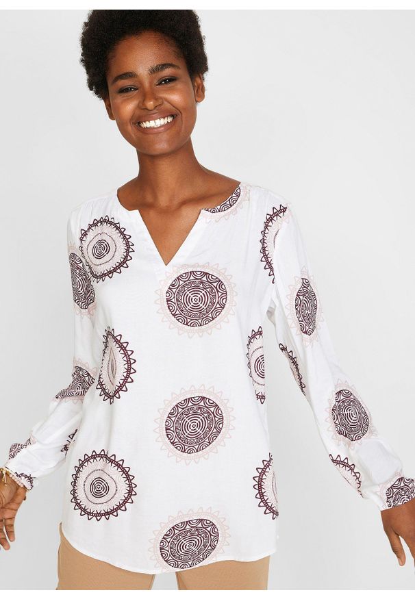 bonprix - Bluzka tunikowa z miękkiej wiskozy. Kolor: biały. Materiał: wiskoza