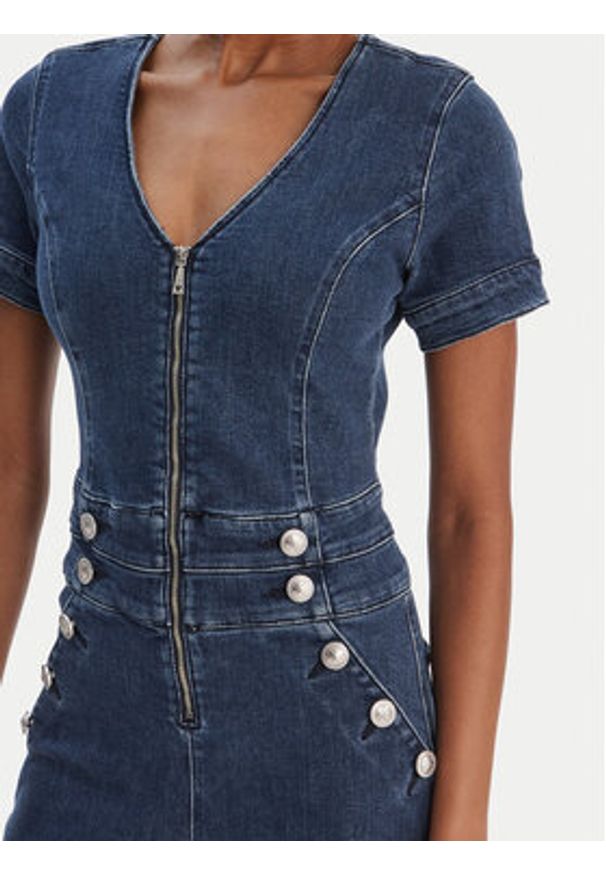 Guess Kombinezon W6RD94 D0911 Granatowy Wide Leg. Kolor: niebieski. Materiał: bawełna, jeans