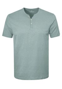 T-Shirt, Dekolt na Guziki -Pako Jeans- Lekki Melanż - Miętowa. Okazja: na co dzień. Kolor: miętowy. Materiał: bawełna. Wzór: melanż. Styl: casual #1