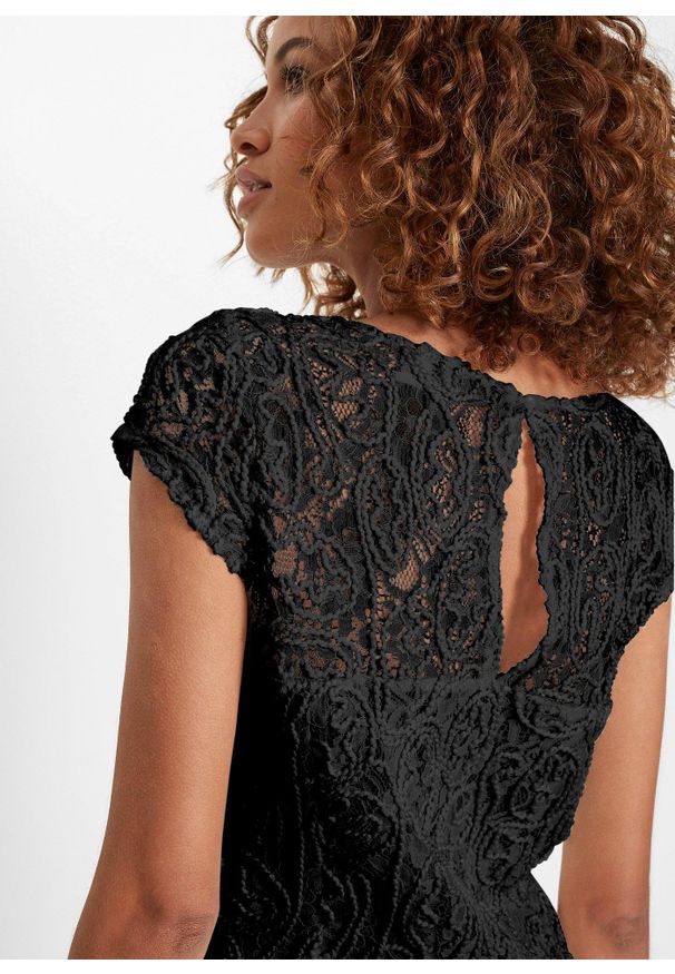 bonprix - Bluzka z koronki. Kolor: czarny. Materiał: koronka. Wzór: koronka. Styl: elegancki