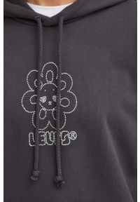 Levi's® - Levi's bluza bawełniana damska kolor szary z kapturem z aplikacją. Okazja: na spotkanie biznesowe. Typ kołnierza: kaptur. Kolor: szary. Materiał: bawełna. Długość rękawa: długi rękaw. Długość: długie. Wzór: aplikacja. Styl: biznesowy #4