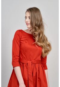 Marie Zélie - Sukienka Melia bawełna z elastanem czerwień. Typ kołnierza: kokarda. Kolor: czerwony. Materiał: bawełna, elastan. Styl: klasyczny #6